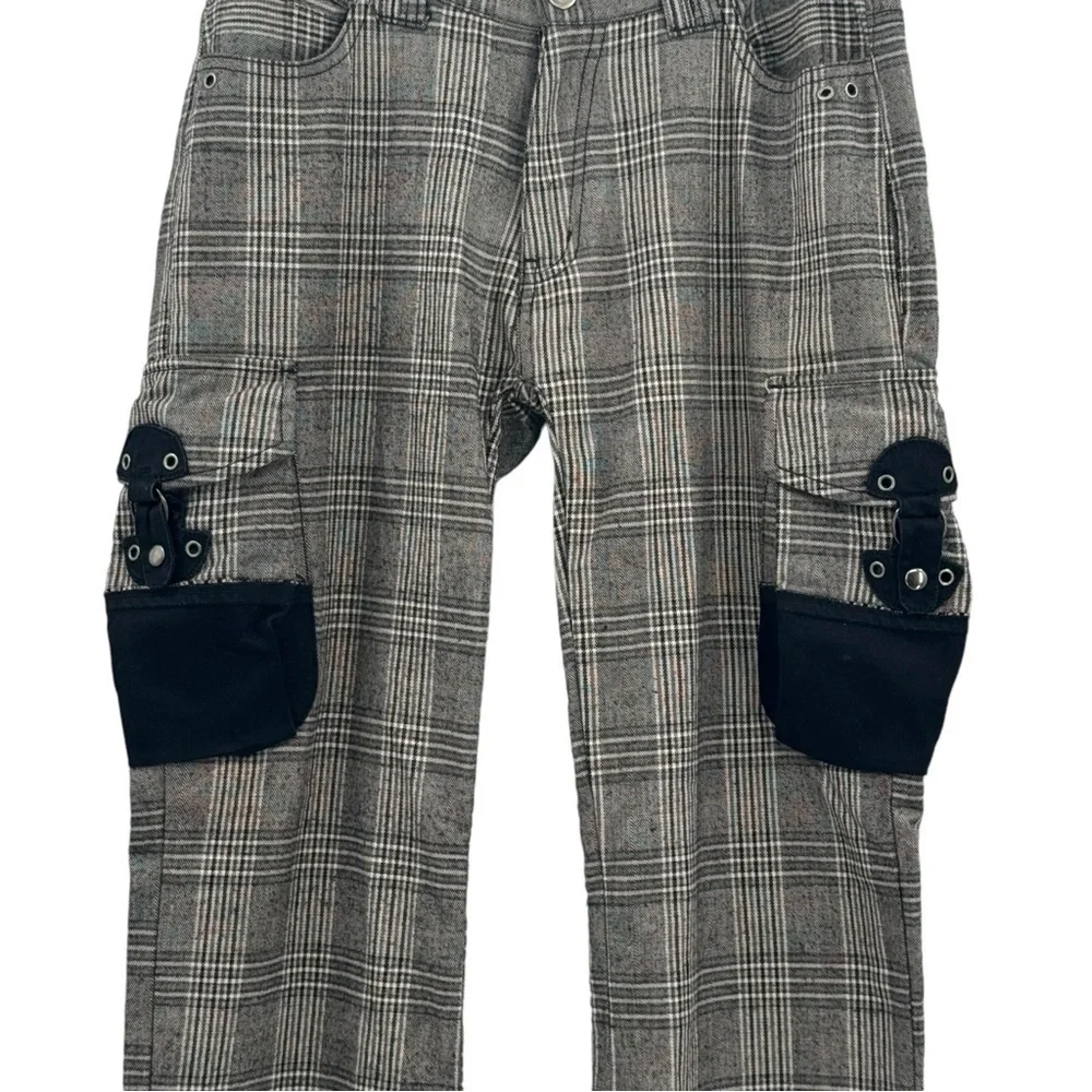 Vintage Japanese Tete Homme Plaid Cargo Pants Wool Blend Gray Black | 30